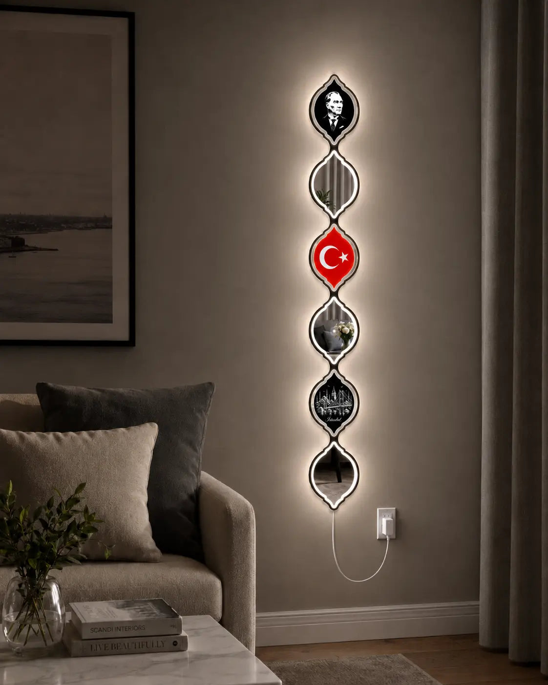 Personalized Turkish Flag LED Mirror Wall Art
