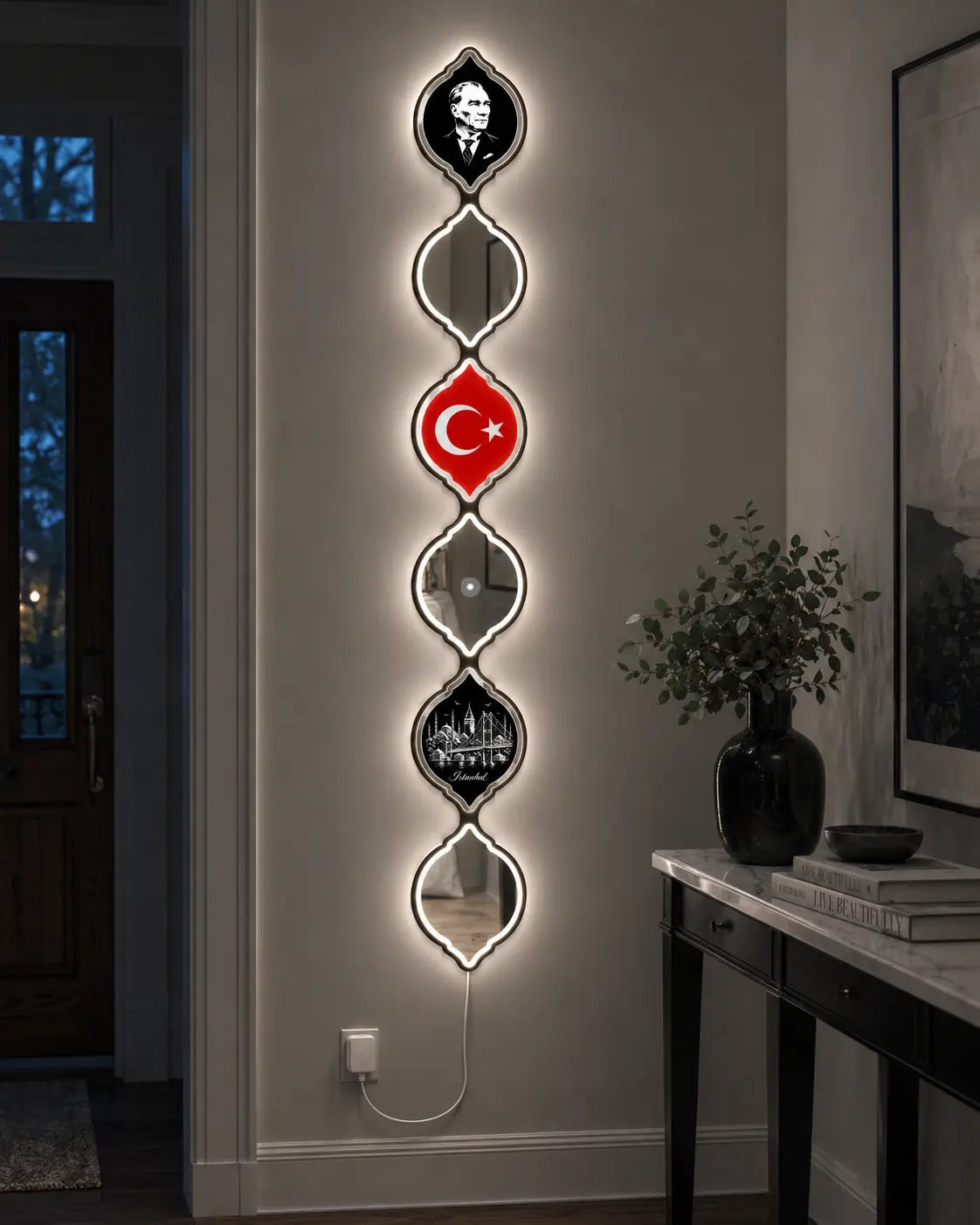 Personalized Turkish Flag LED Mirror Wall Art