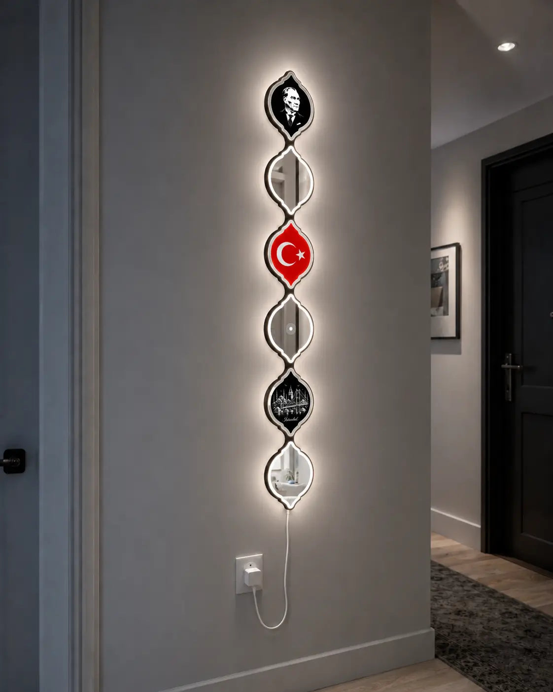Personalized Turkish Flag LED Mirror Wall Art