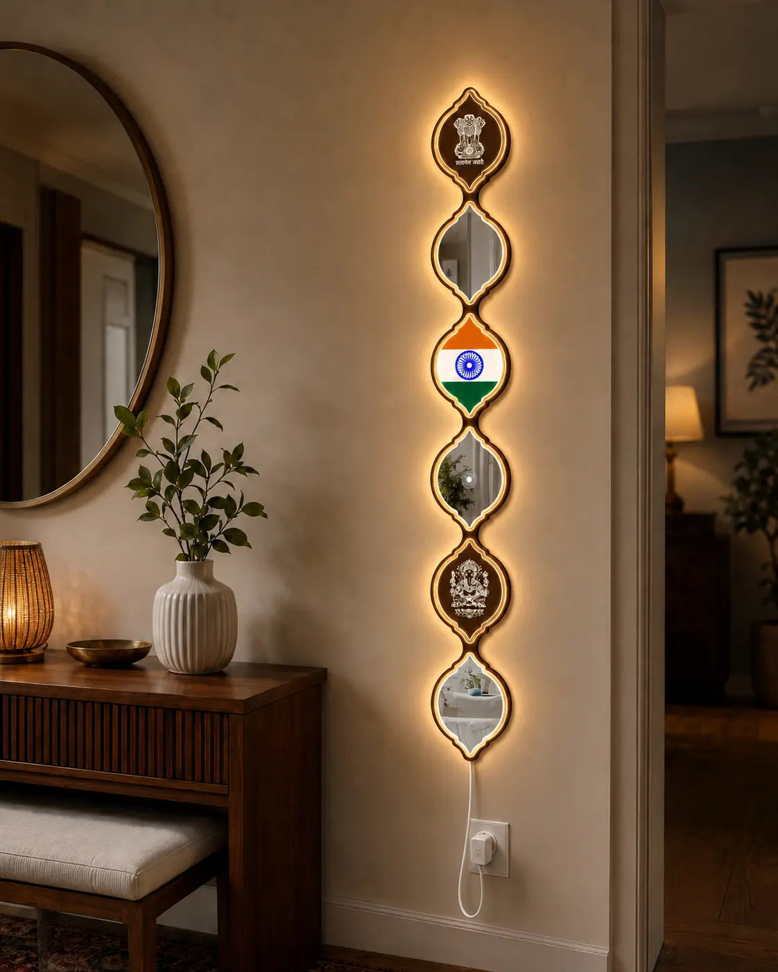 Personalized Indian Flag LED Mirror Wall Art