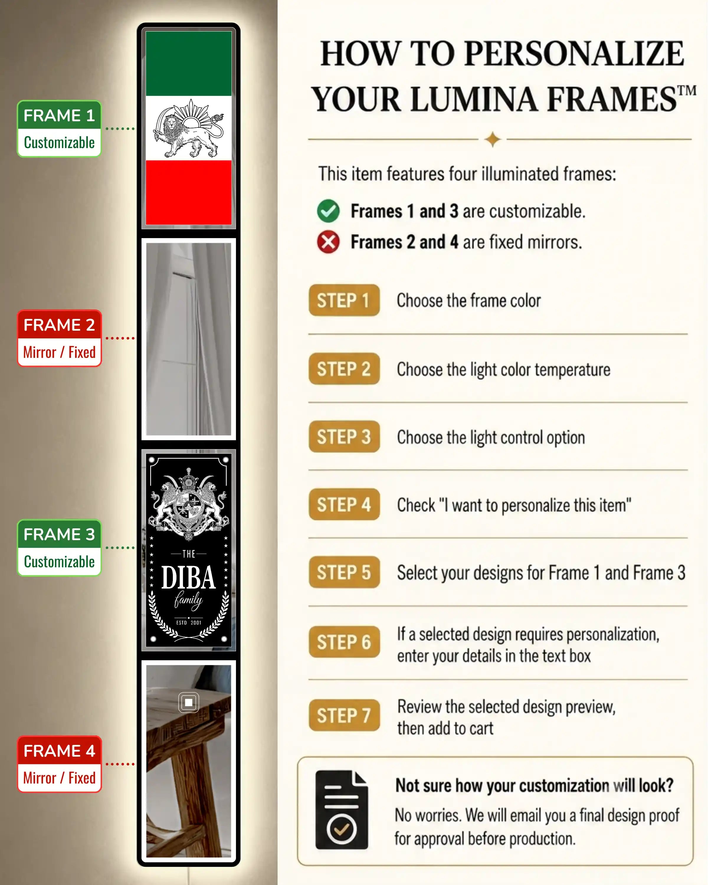 Iranian Flag LED Mirror Art | LUMINA FRAMES™