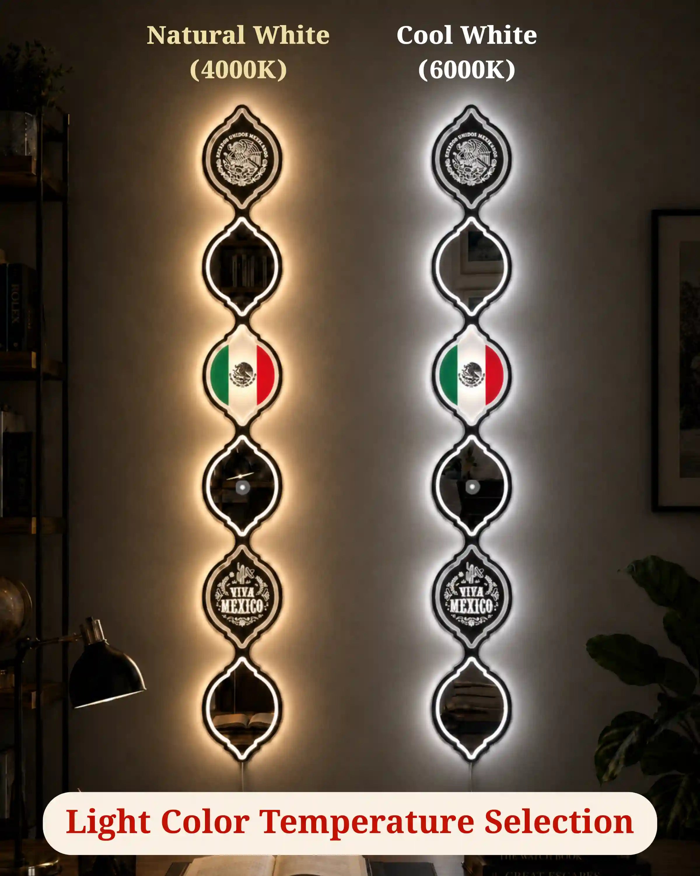 Personalized Mexican Flag LED Mirror Wall Art