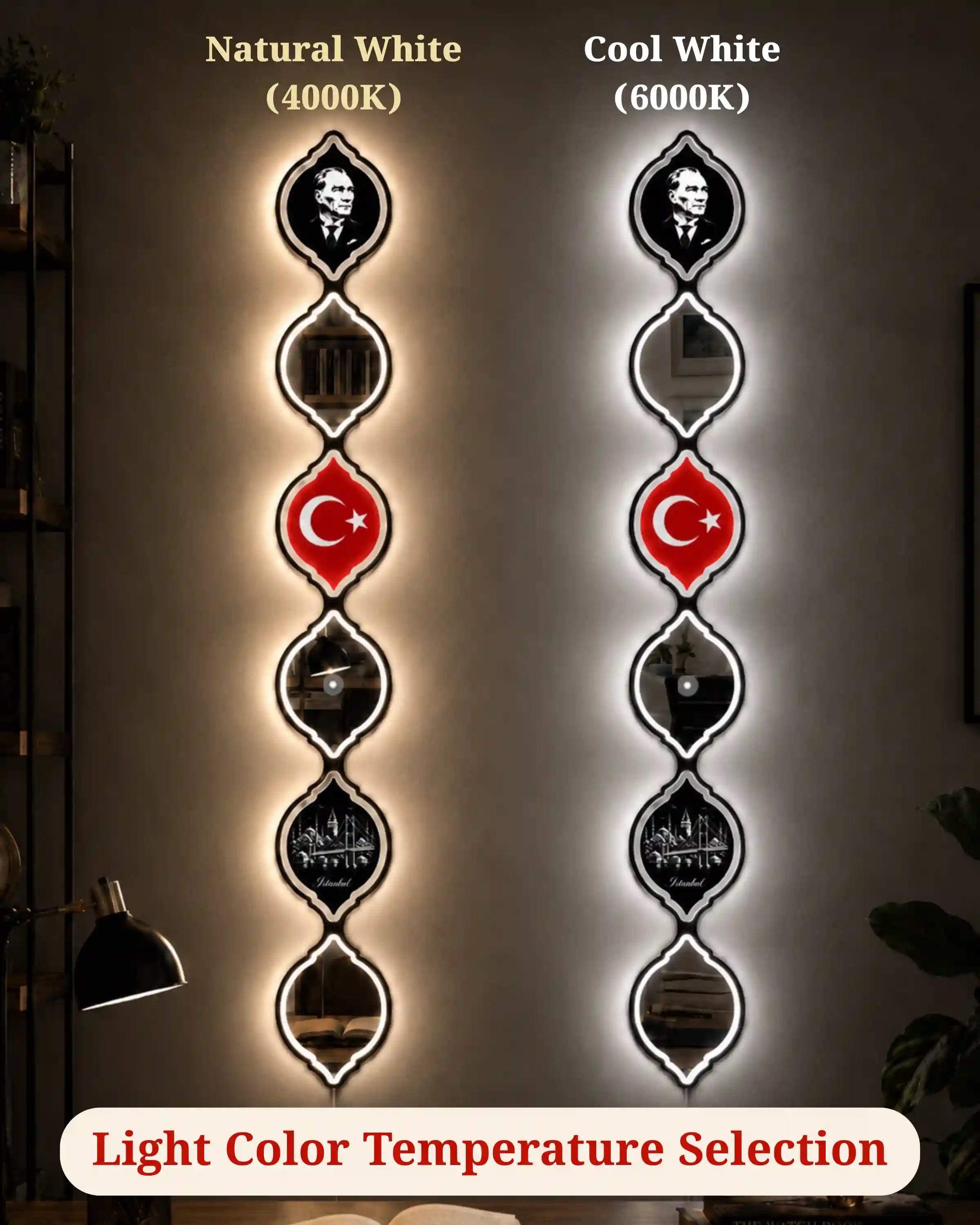 Personalized Turkish Flag LED Mirror Wall Art